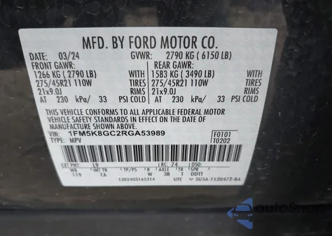 2024 Ford Explorer St z USA, uszkodzony, nr VIN 1FM5K8GC2RGA53989